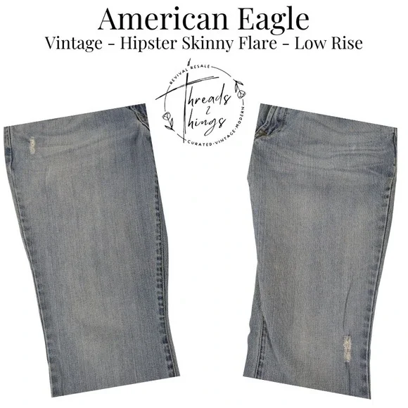 VTG American Eagle Hipster Skinny Flare Jeans Womens 8 Denim Low-Rise Preppy y2k - Picture 7 of 12